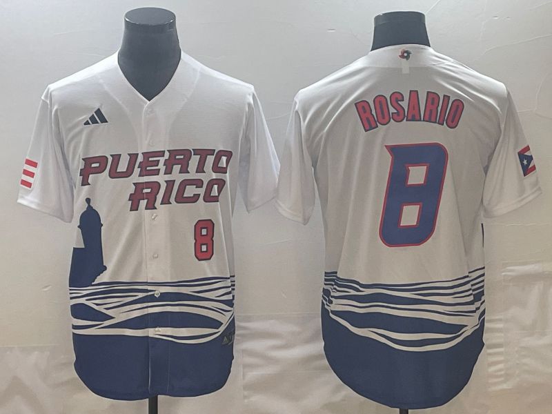 Men 2023 World Cub Puerto Rico #8 Rosario White Nike MLB Jersey9->more jerseys->MLB Jersey
